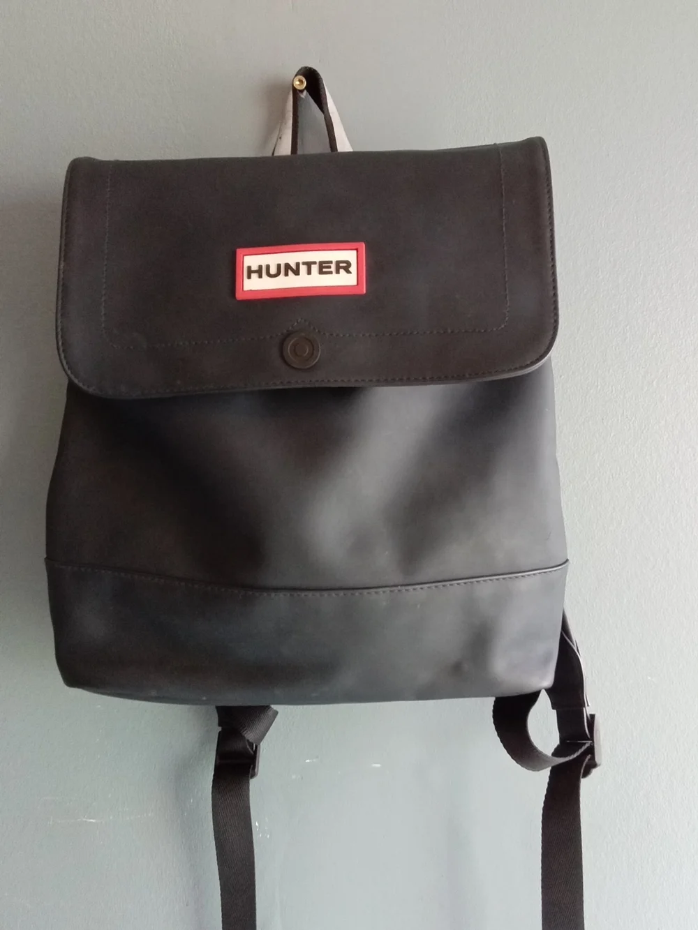Hunter Original Top Clip Backpack Black Rubberized Leather‎ Water Resistant Bag